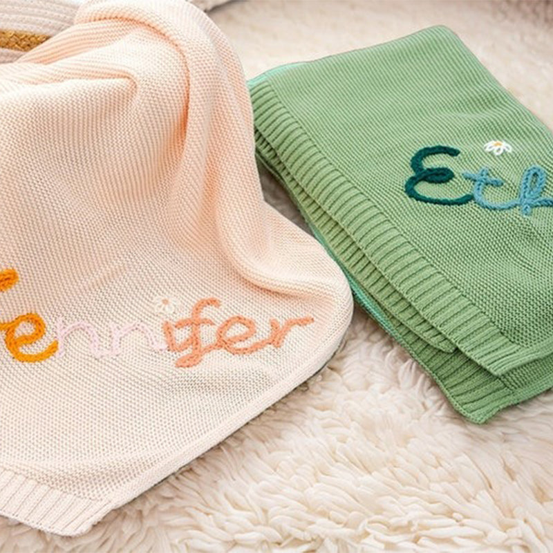 Custom Baby Name Blanket,Personalized Hand Embroidered Baby Blanket
