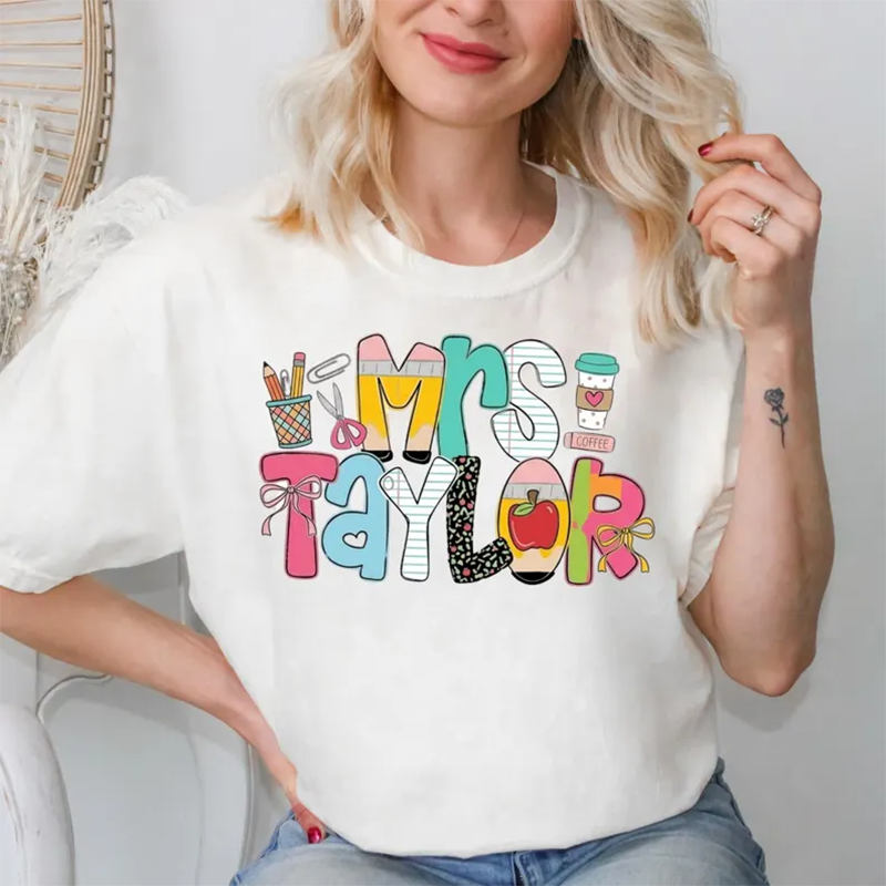 Personalized Teacher Shirt, Custom Name Teacher Tee, Mrs Teacher Shirt