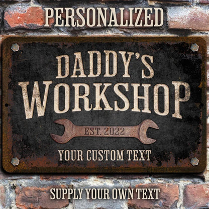 Custom Workshop Sign, Dad's Workshop, Metal Garage Sign