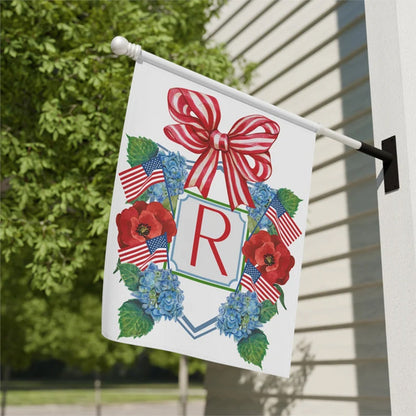 Custom Garden Flag Preppy Bow Name Sign Patriotic Hydrangea