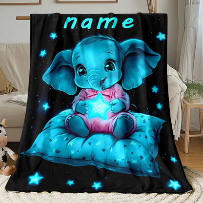 Personalized Name Starry Night Elephant Blanket – Soft Flannel