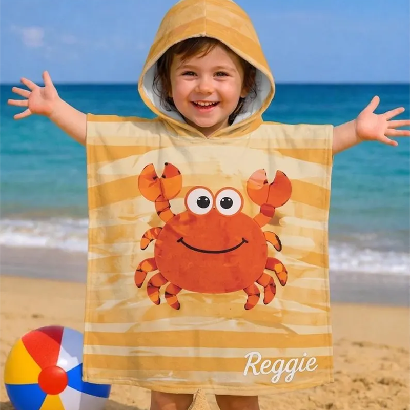 Personalized Kids Hooded Beach Towel, Cute Sea Animal Bath Poncho