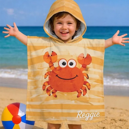 Personalized Kids Hooded Beach Towel, Cute Sea Animal Bath Poncho