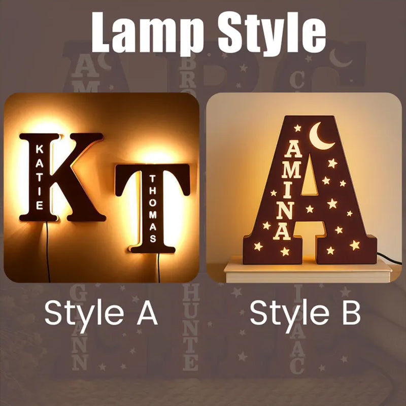 Personalized Wooden Night Light: Custom Name Initial LED Nursery Lamp