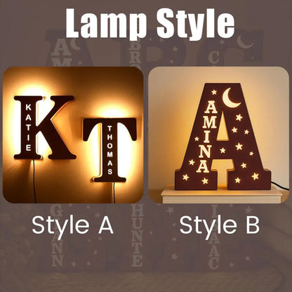 Personalized Wooden Night Light: Custom Name Initial LED Nursery Lamp