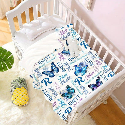 Personalized Blue Butterfly Design Soft Flannel Blanket