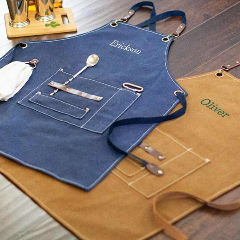 Custom Canvas Workshop Barbeque Apron With Pockets, Personalized Bar Apron