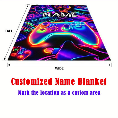 Custom Name Gaming Controller Flannel Throw Blanket
