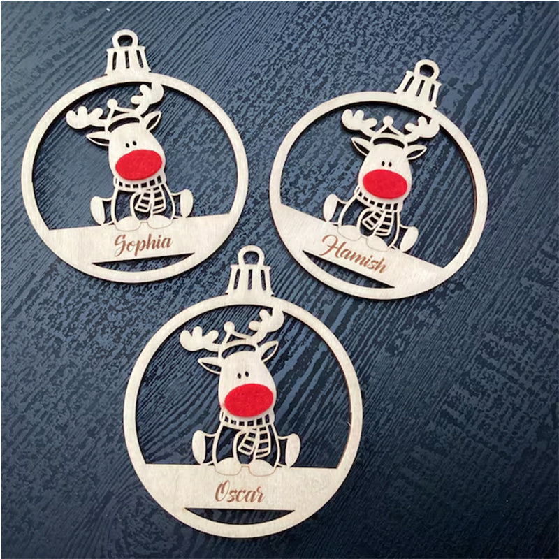 Personalised Reindeer ornament, Red nose decor