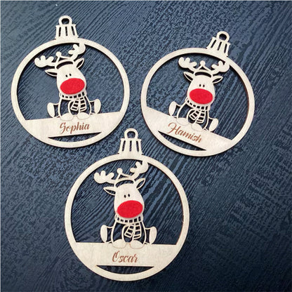 Personalised Reindeer ornament, Red nose decor