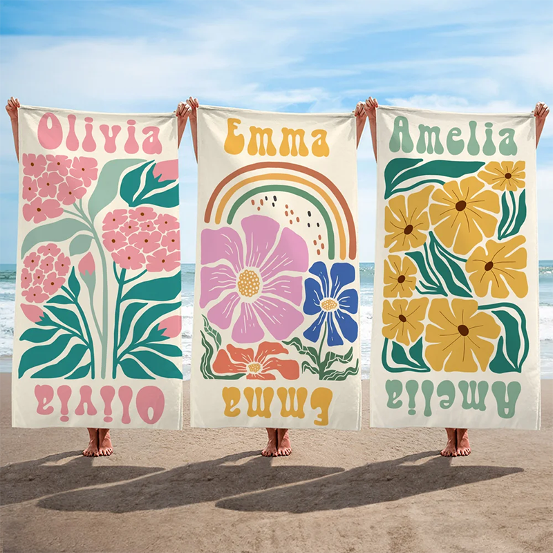 Personalized Multicolor Floral Quick Dry Oversized Beach Towel