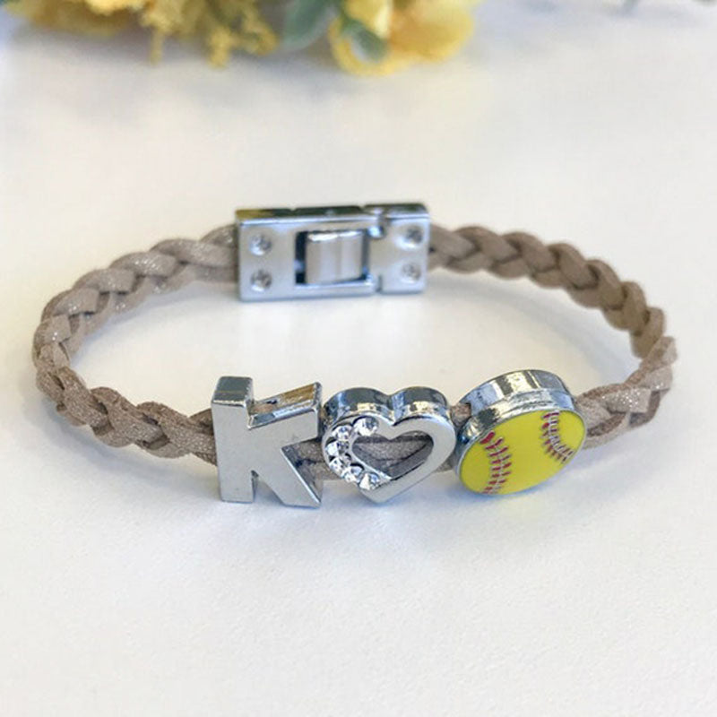 Custom Leather Softball Bracelets with Jersey Numbers, Softball Jewelry, Selected Colors, Softball Team Bracelets, Other Sports Available