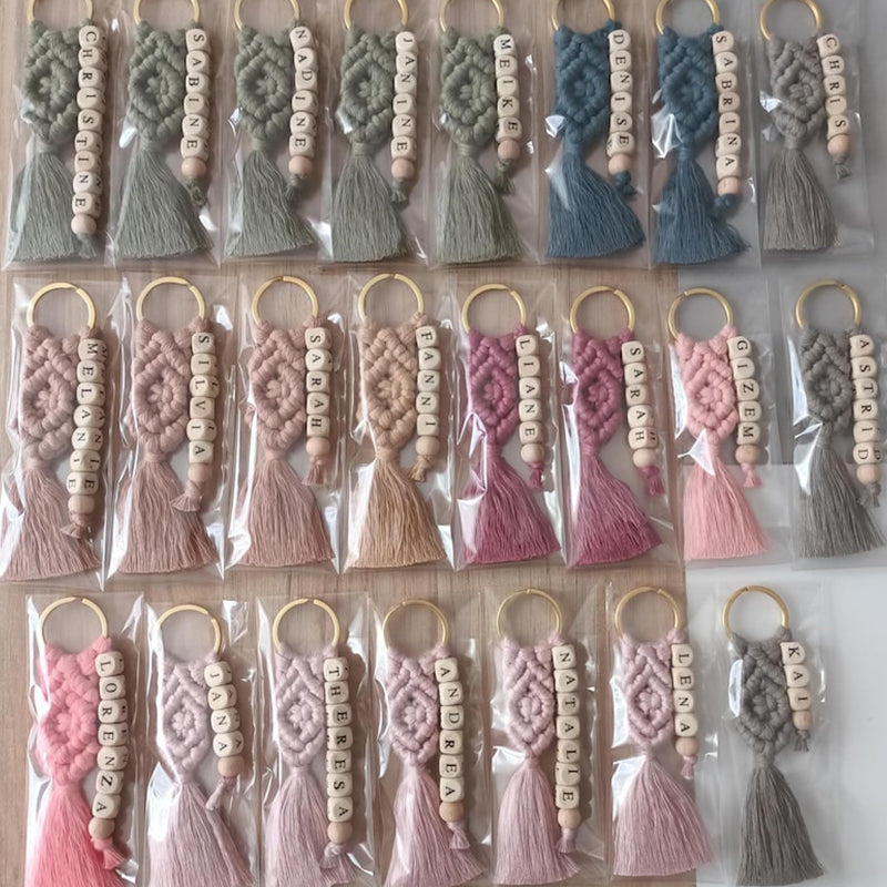 Custom Macrame Name Keychain, Personalized Boho Bag Charm