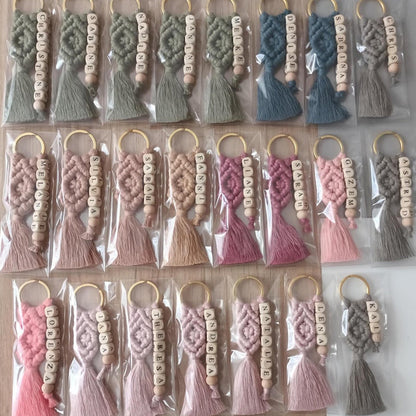 Custom Macrame Name Keychain, Personalized Boho Bag Charm