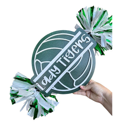 Volleyball Cheer Stick – Custom Spirit Sign with Pom Poms