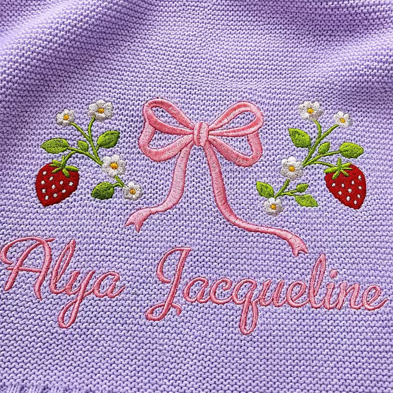 Embroidered Custom Name Strawberry Blanket, Personalized Baby Blanket