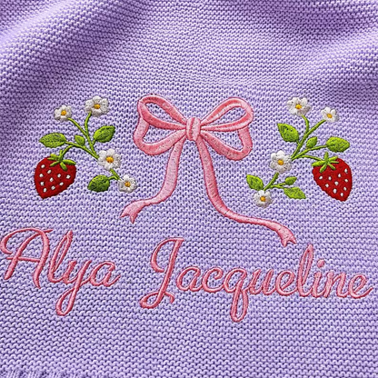 Embroidered Custom Name Strawberry Blanket, Personalized Baby Blanket