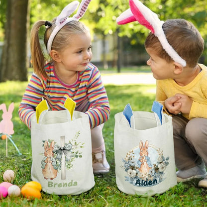 Personalized Floral Cross Peter Rabbit Ears Easter Basket