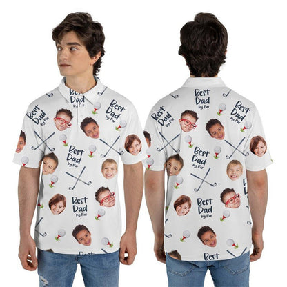 Best Dad By Par Polo Shirt with Custom Kid Face Photo Portrait, Father's Day Gift