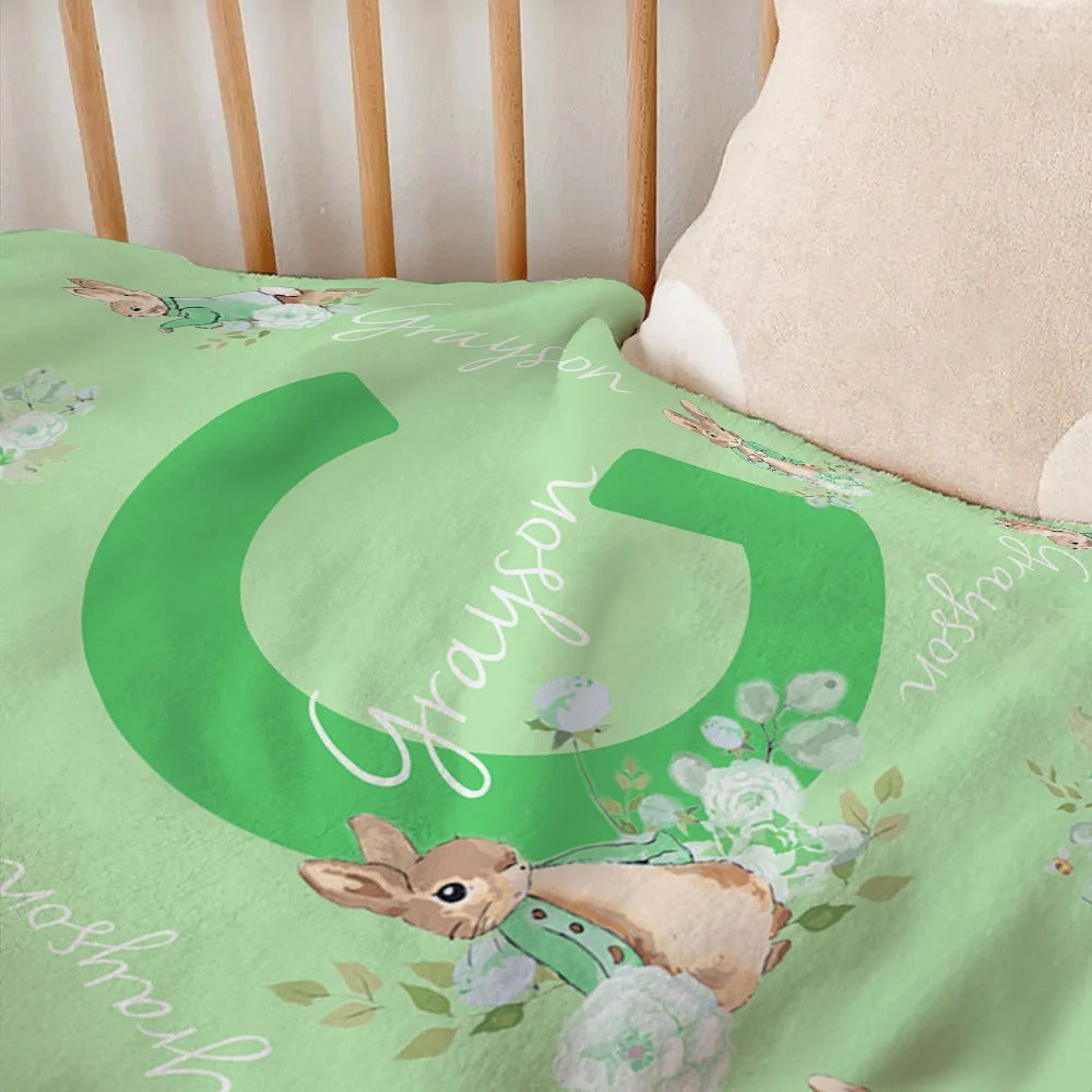Personalize Cute Bunny Peter Rabbit Soft Throw Blanket Easter Gift for Kids