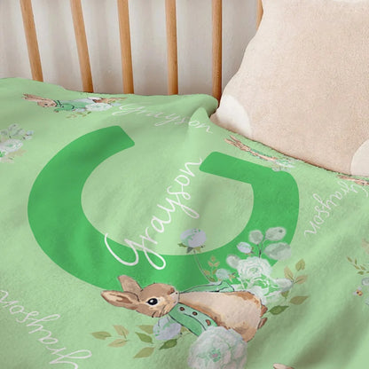 Personalize Cute Bunny Peter Rabbit Soft Throw Blanket Easter Gift for Kids