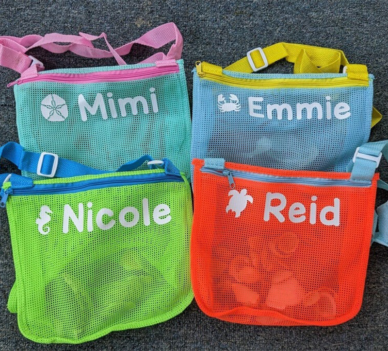 Personalized Seashell Zipper Mesh Back Pack Tote