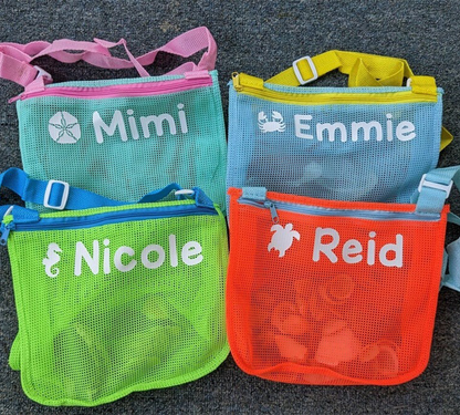 Personalized Seashell Zipper Mesh Back Pack Tote
