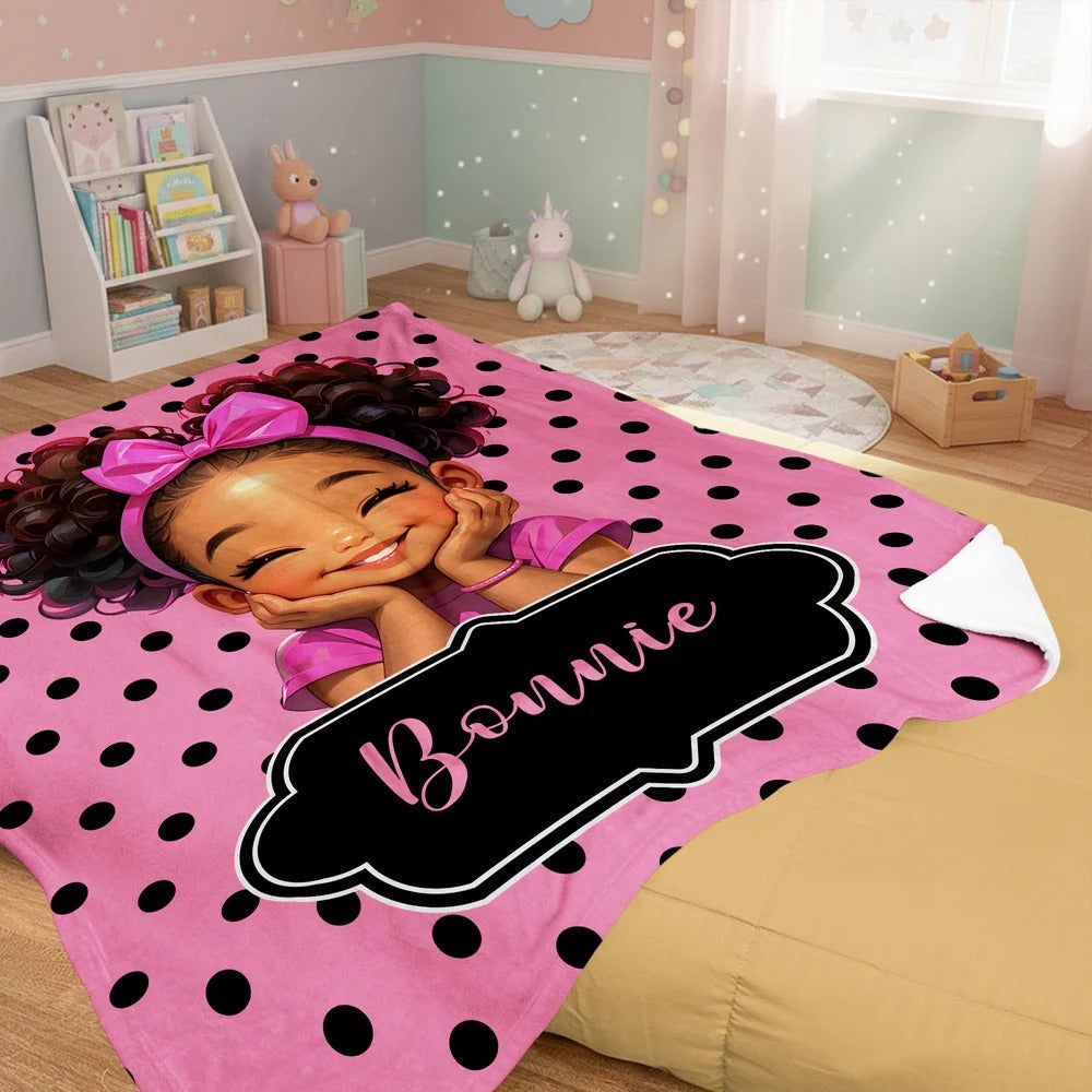 Personalized Polka Dots Cute Cartoon Little Girl Soft Throw Blanket
