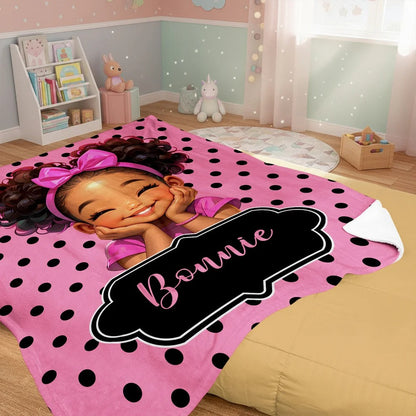 Personalized Polka Dots Cute Cartoon Little Girl Soft Throw Blanket