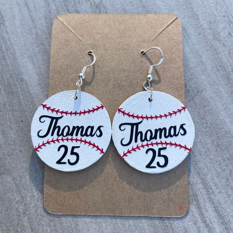 Baseball personalized name earrings, player name and number earrings