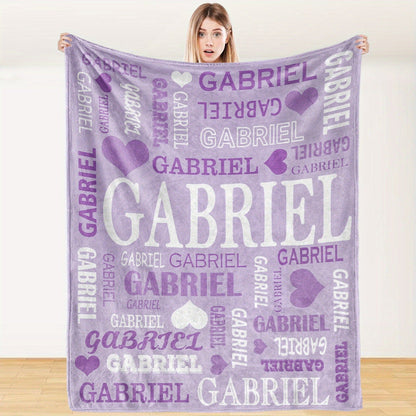 Custom Name Blanket - Personalized Flannel Throw with Heart & Star Design