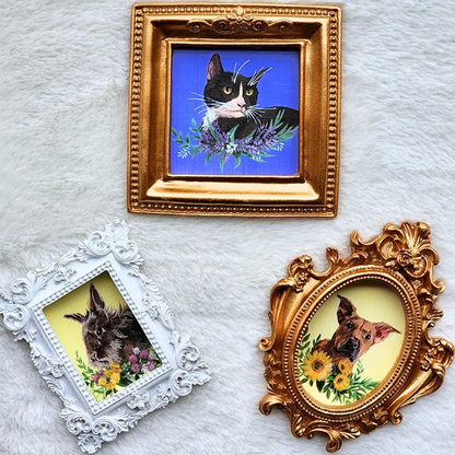 Acrylic Pet Portrait, Custom Dog Cat Painting with floral theme