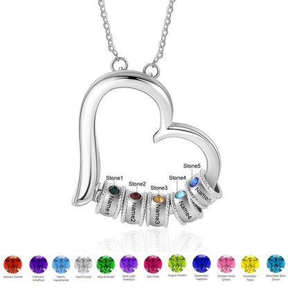 Personalized Family Heart Pendant Necklace 1 2 3 4 5 6 Birthstone Name Custom