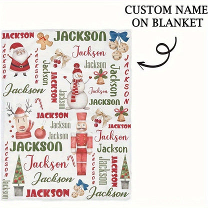 Christmas Santa Claus Pattern Customized Name Blanket,