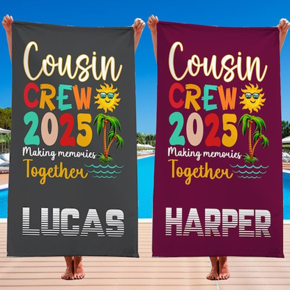 Custom Cousin Crew Beach Towel, Matching Cousin Trip Gift