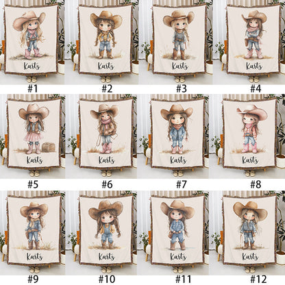Personalized Cartoon Cowboy Tassel Blanket with Name