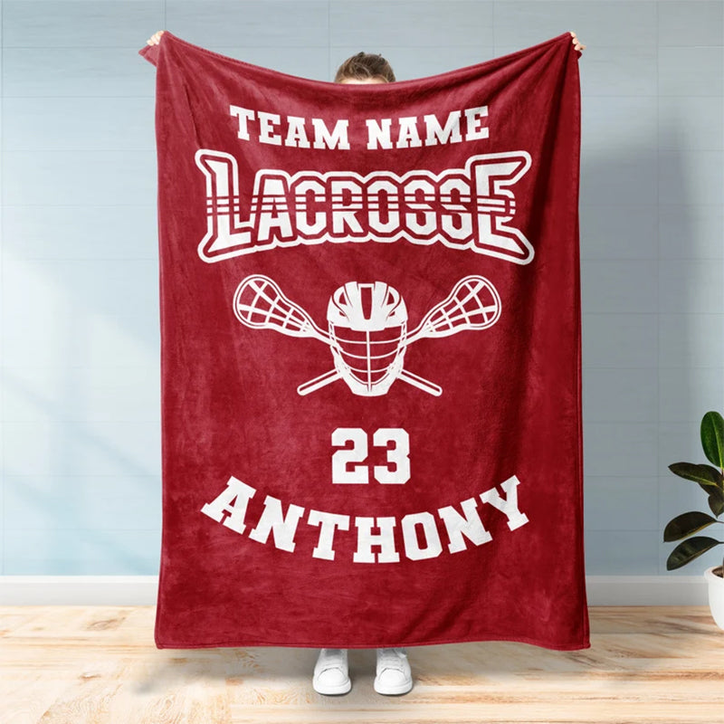 Personalized Lacrosse Blanket - Custom Name, Team Name & Number Fleece Sherpa Throw Blanket