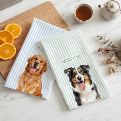 Custom Stripe Pet Tea Towel Personalized Dog Photo