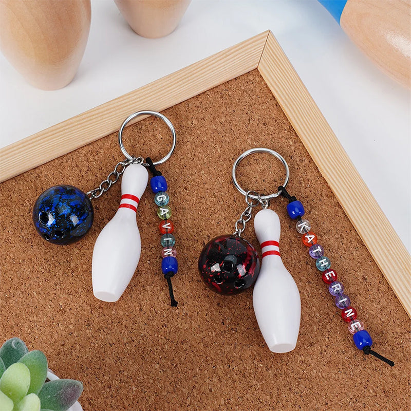 Personalized Bowling Ball Bowling Pin Bag Tag Keychain with Beaded Name