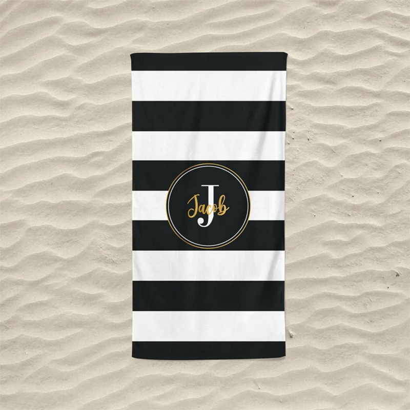 Retro Stripe Style Custom Name Beach Towel, Personalized Name Bath Towel Pool Towel