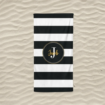 Retro Stripe Style Custom Name Beach Towel, Personalized Name Bath Towel Pool Towel