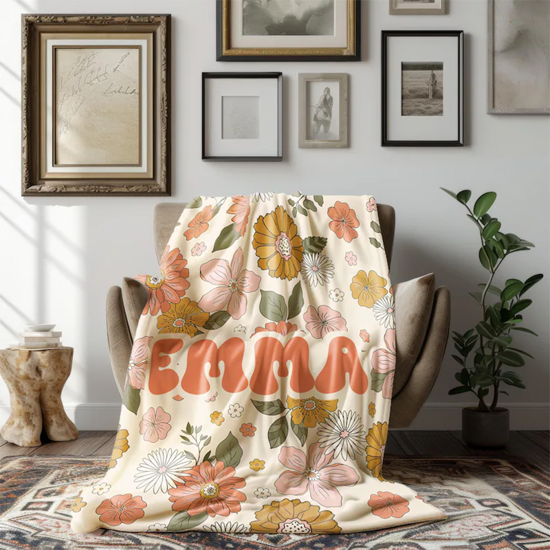 Personalized Custom Kids Flower Blanket , Blanket with Name