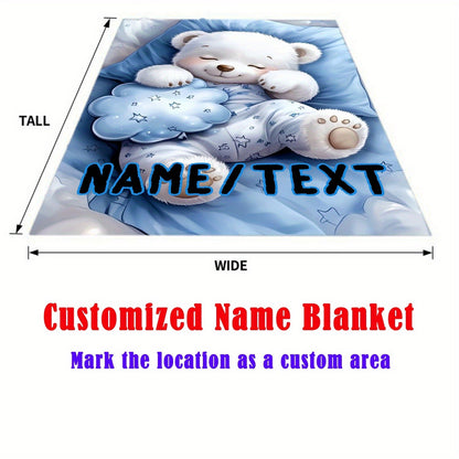 Personalized White Bear Flannel Blanket