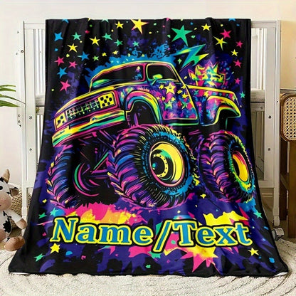 Custom 1pc Blanket with Creative Off-Road Truck Design And Personalized Text