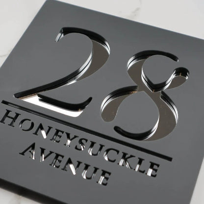 Laser Cut Matt White & Black Mirror Floating House Signs Door Number Signs Plaques