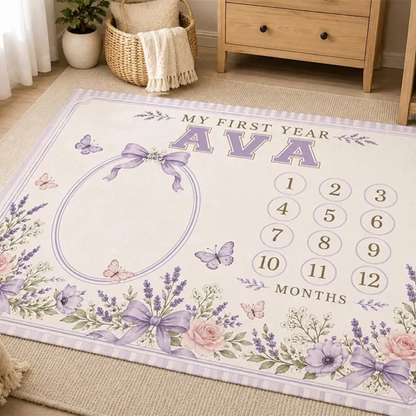 Personalized Lavender Baby Milestone Blanket, Baby Girl Monthly Milestone Blanket