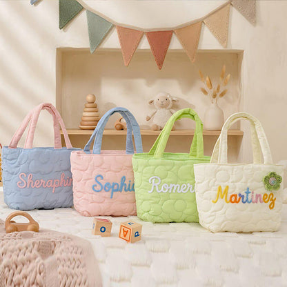 Personalized Name Handbag for Kids, Custom Quilted Nylon Tote Bag