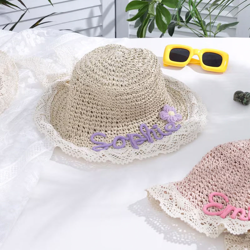 Personalized Kids Straw Hat with Name,Custom Name Baby Sun Hat