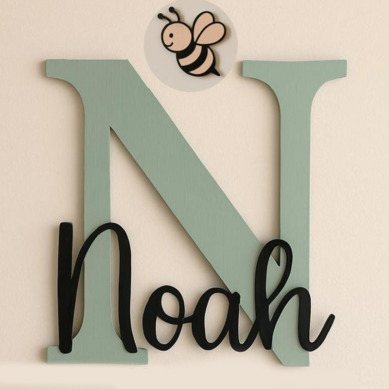 Personalized Wooden Name Sign with Initial