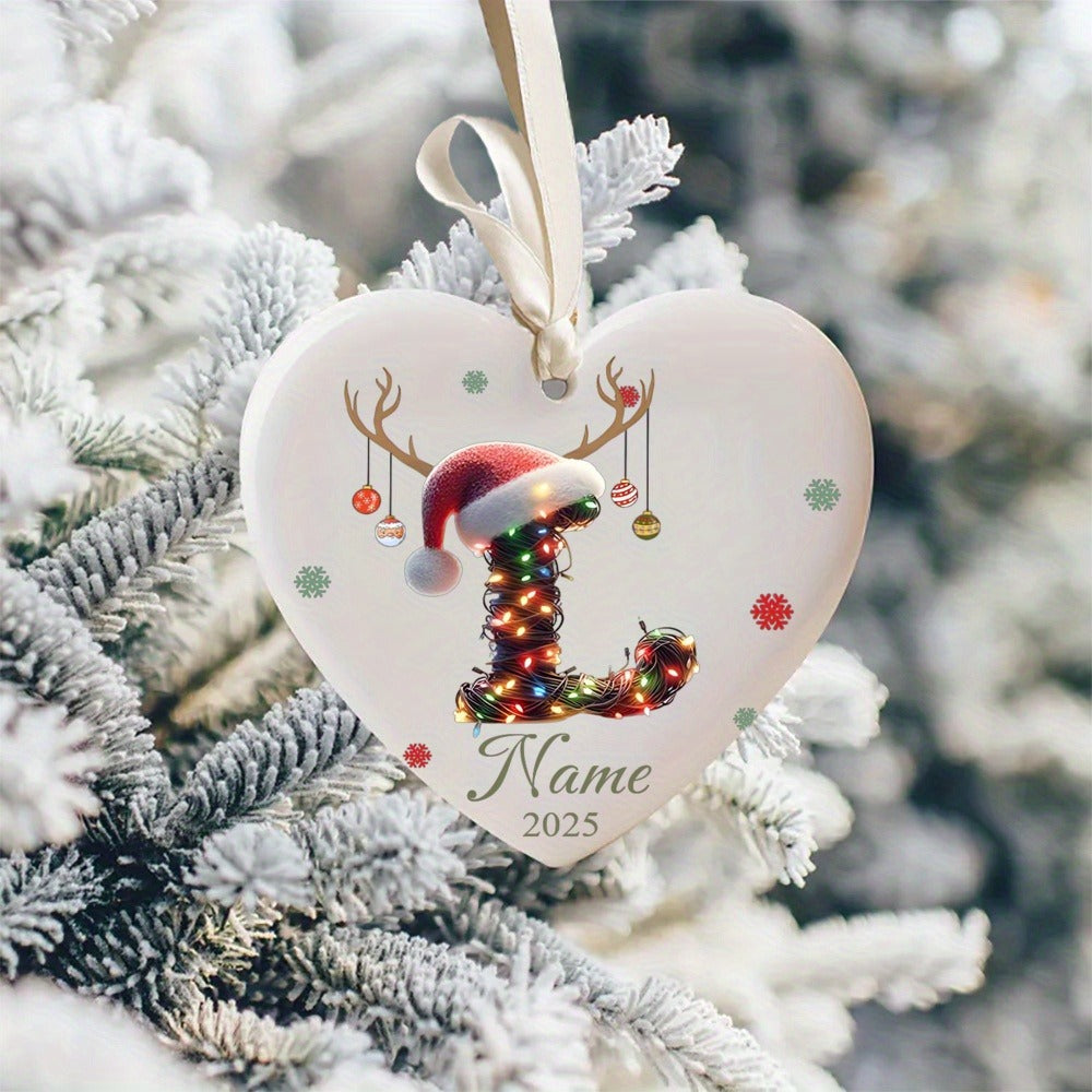 Personalized Christmas Initial Name Heart-Shaped Ornament